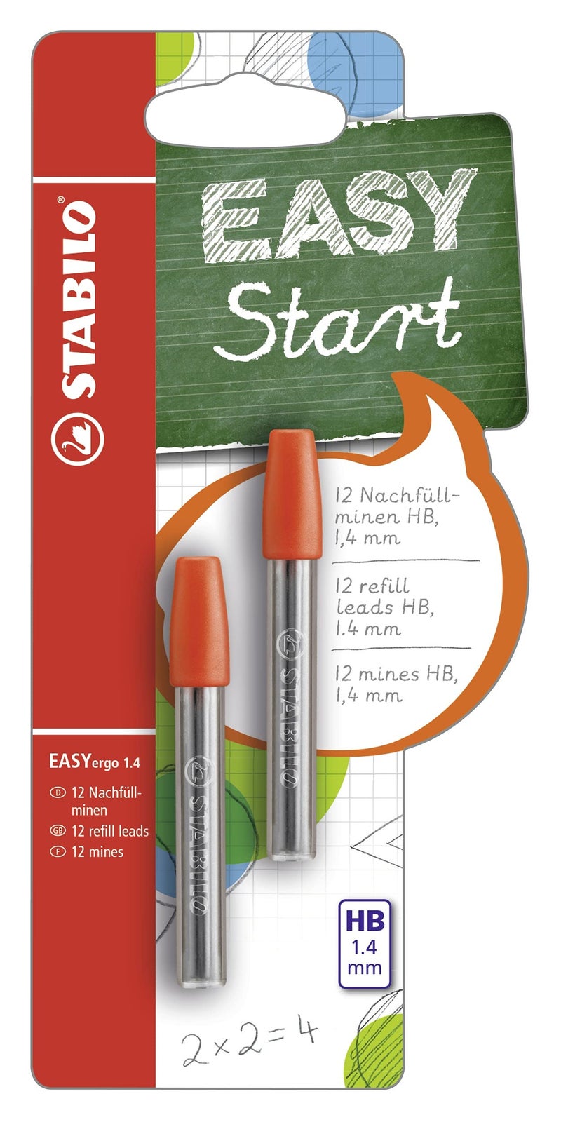 Ergonomic Mechanical Pencil - STABILO EASYergo 1.4 Refill Leads - Pack of 6 x 2 - HB
